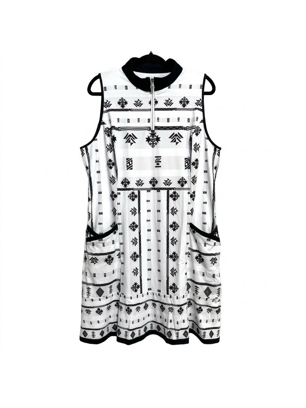 ACEGOLFS Women’s Tennis Dress XXL White Black Sleeveless Aztec Geometric NWT